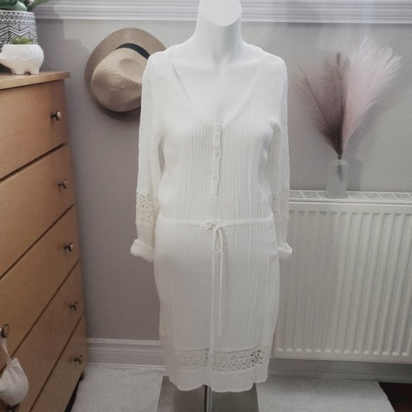 H&M White Long Sleeve Cotton Blend Beach Cover Up - Picture 5 of 13